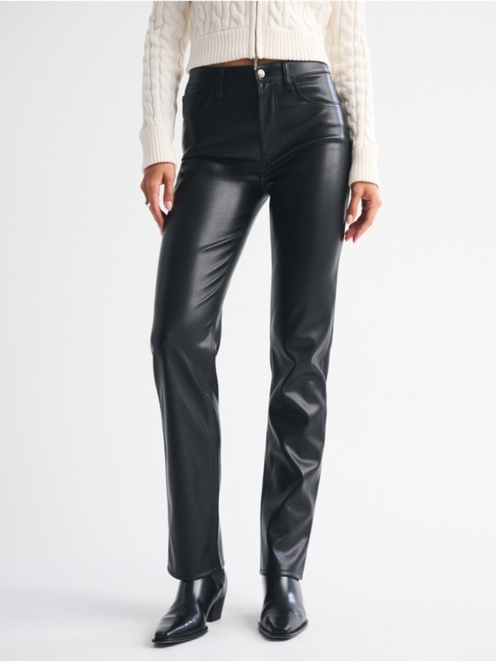 Abercrombie & Fitch Black Faux-Leather Straight-Leg Jeans